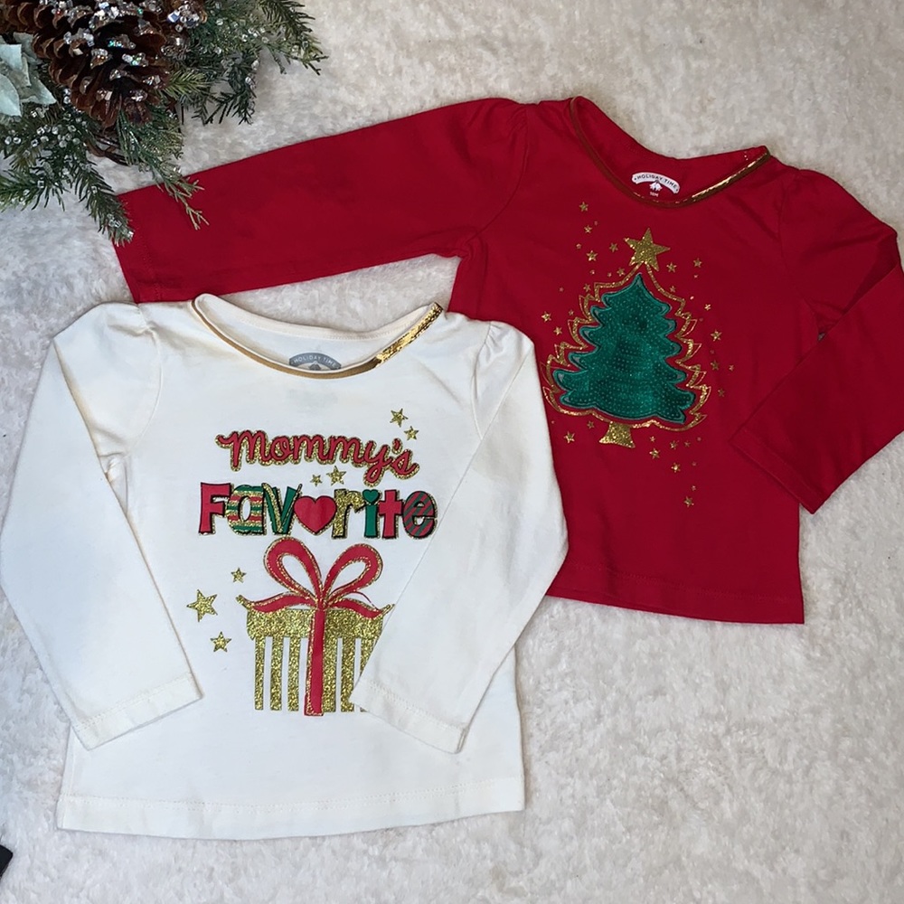 2 Holiday Time Tops 18m Christmas Girl Shirt EUC